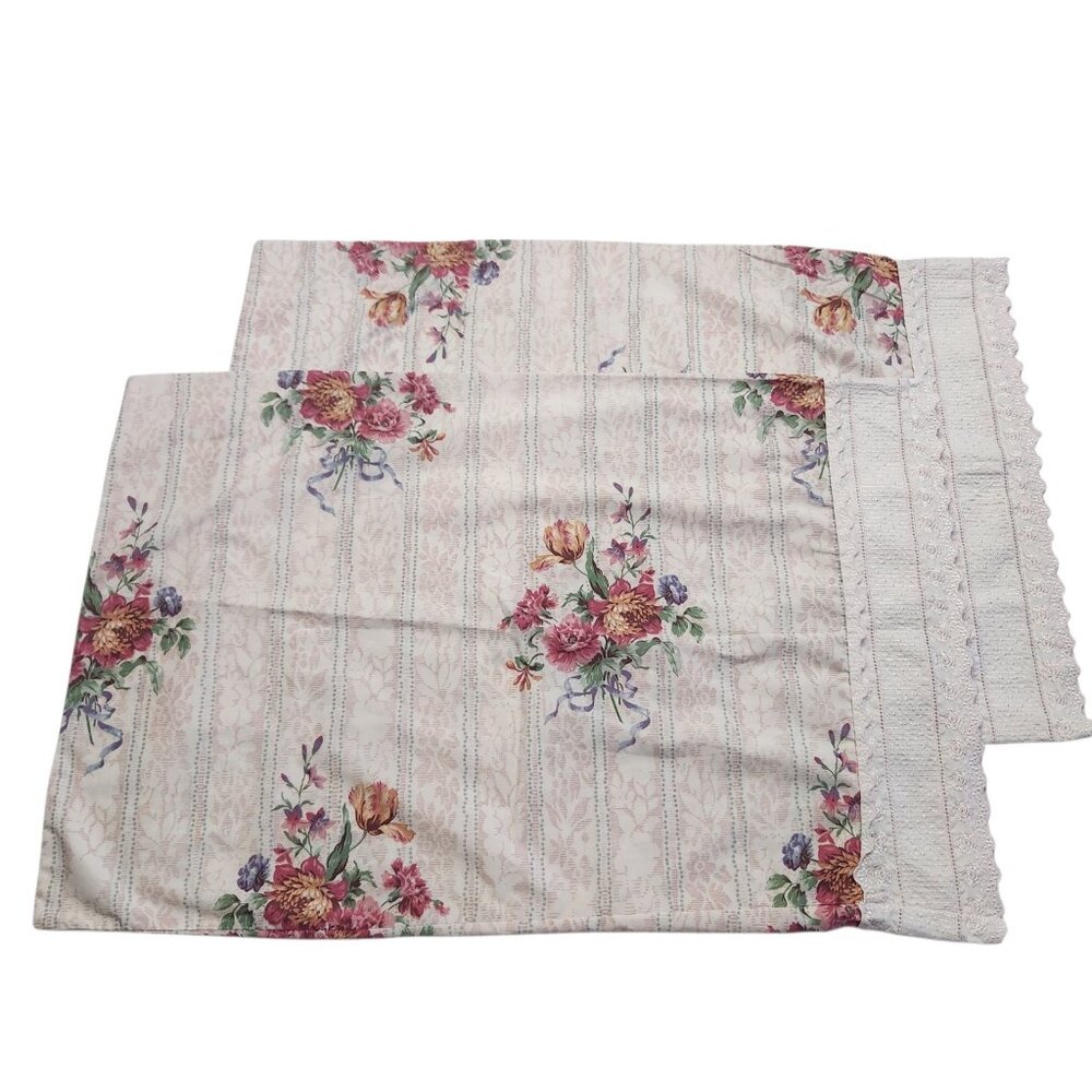 Vintage Fieldcrest Floral King Size Pillowcases Flower Cottagecore Flowers Set